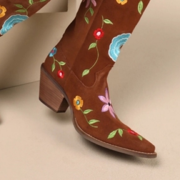 Dingo Flower Power Embroidered Floral Snip Toe Knee-hi Western Cowboy Boots - Picture 14 of 15